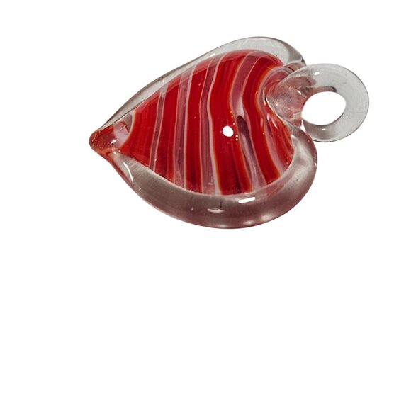 Handcrafted Red Heart Shaped Striped Glass Pendant Valentines Day Love Gift - Picture 3 of 3